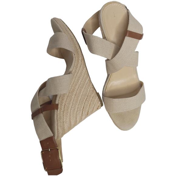 Banana Republic Vierra Flax Jute Espadrille Wedge Sandals Neutral  Women 9.5 - Picture 1 of 10